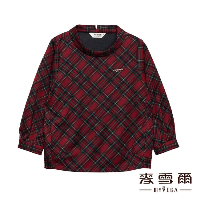 【MYVEGA 麥雪爾】MIT愛心點綴紅綠格紋彈性上衣-紅