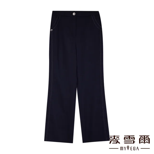 【MYVEGA 麥雪爾】牛仔風跳色車線套裝喇叭長褲-深藍(上下身分開販售)