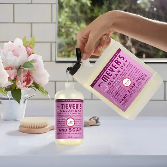 【Mrs.Meyers 梅耶夫人】西洋牡丹香氛洗手乳x1+補充瓶x2(粉香 柔花 花瓣水韻 柔甜花霧)