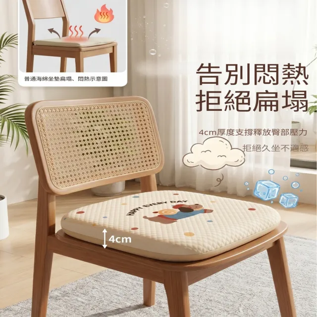 【Quality 聚家】冰絲坐墊 辦公室屁墊 餐椅座椅墊 軟涼墊 35X35cm/降溫透氣/親膚不悶矽膠防滑底/矽膠防滑底