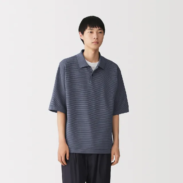 【MUJI 無印良品】男速乾可水洗針織短袖POLO衫(灰白橫紋/煙燻藍橫紋/深棕橫紋)