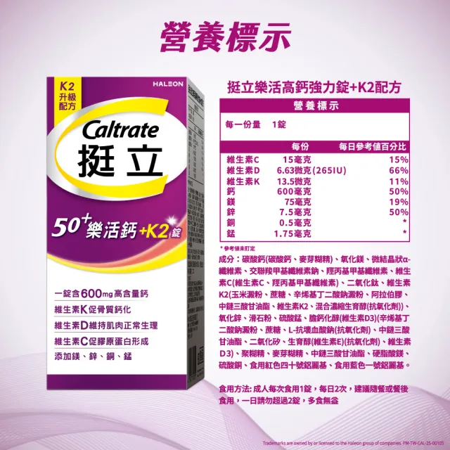 【挺立】樂活高鈣強力錠+K2配方 3盒組(95錠/盒-鍾欣凌推薦 升級配方 新添加維生素K2)