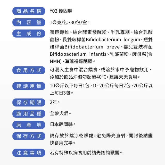 【Yakupet 優固倍】50億活菌配方Y02優固腸 5盒組150包(狗貓腸胃益生菌 含消化酵素、半乳寡糖、菊苣纖維)