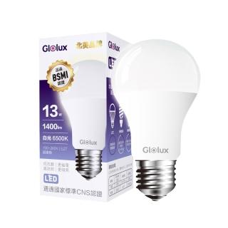 【Glolux】北美品牌 12入組 LED 13W 高亮度 6500K E27等同26W螺旋燈泡 白光(白光/全電壓/通過BSMI認證)