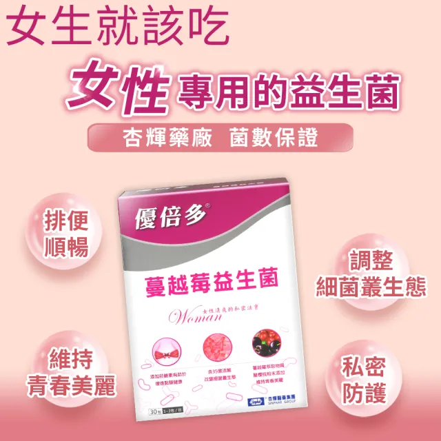 【YouBest 優倍多】蔓越莓益生菌(30包/盒-順暢益生菌.保證35億活菌.菸鹼素 專利私密益菌 女性專用益生菌