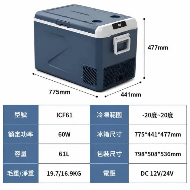 【Alpicool】冰虎 61公升 單槽行動冰箱 車用移動冰箱 露營 壓縮機 冷藏冷凍 保冰加強款 ICF61 總代理公司貨