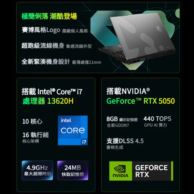 遊戲手把組★【MSI 微星】15.6吋i7-13620H RTX5050電競筆電(Cyborg 15 Max/16G/512G SSD/W11/C13WE-054TW)
