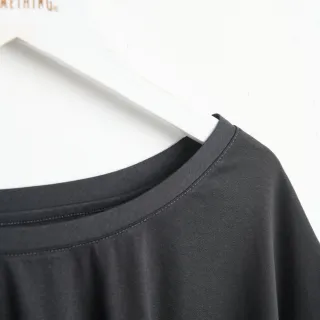 【SOMETHING】女裝 挖洞設計寬版垂墜短袖T恤(黑色)