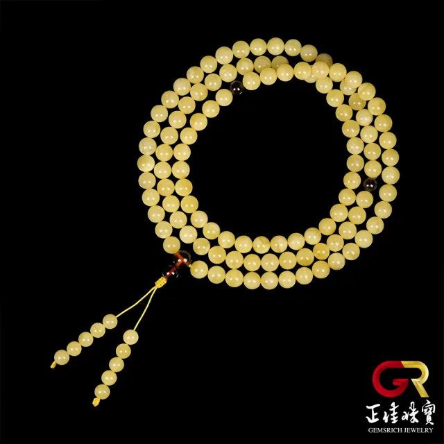 【正佳珠寶】蜜蠟琥珀 頂級白金滿蜜 8.8-9.3mm 蜜蠟轉運珠 蜜蠟108顆念珠｜日本彈力繩