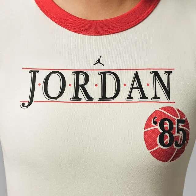 【NIKE 耐吉】短袖上衣 女 AS W J BBALL WORD RINGER TEE 喬丹 運動 休閒 米白色 (IW0875133)