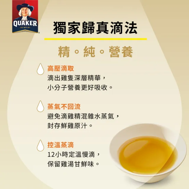 【QUAKER 桂格】滴雞精環保包52ml×36包×1盒(90天營養巔峰健壯雞/100%不摻水不混豬/滋補全家人)
