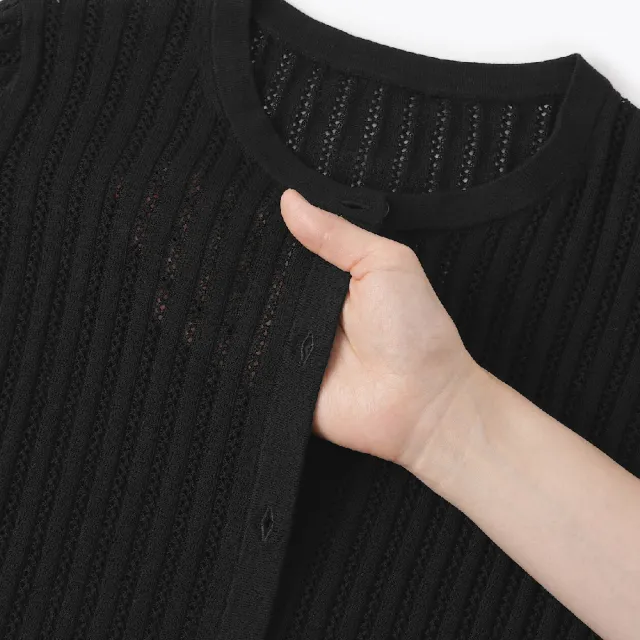 【MUJI 無印良品】女柔滑羅紋鏤空編織圓領開襟衫(黑色/象牙白/深棕)