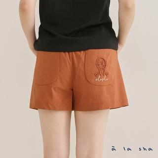 【a la sha】阿福繡花口袋鬆緊腰短褲