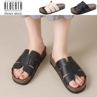 【Alberta】MIT台灣製 厚底3cm 時尚寬帶休閒拖鞋 2色