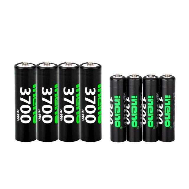 【iNeno】3號/AA 4號/AAA 恆壓可充式 1.5V鋰電池 全新特大能量 3700mWh 1300mWh 各4入