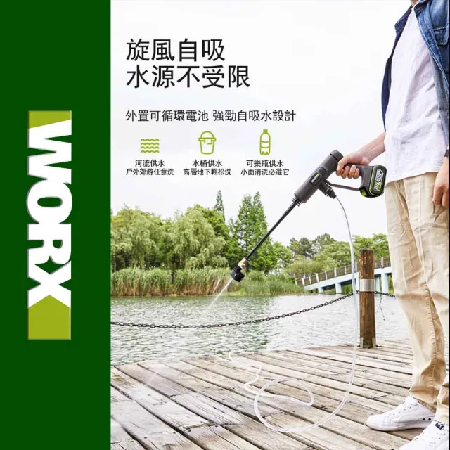 【WORX 威克士】20V 無線高壓清洗機 WU623.1(高壓清洗機 便攜式清潔機 鋰電高壓洗車機 無線高壓洗車機)