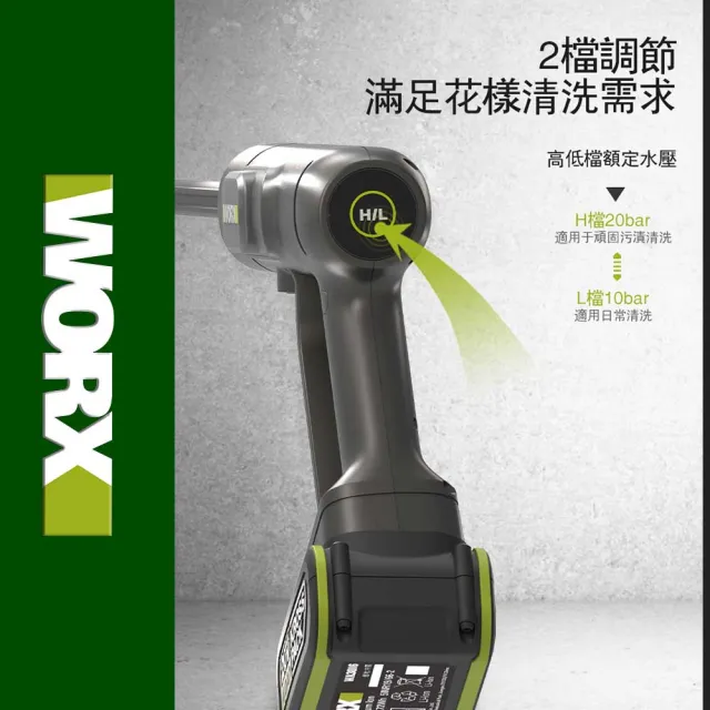 【WORX 威克士】20V 無線高壓清洗機 WU623.2(高壓清洗機 便攜式清潔機 鋰電高壓洗車機 無線高壓洗車機)