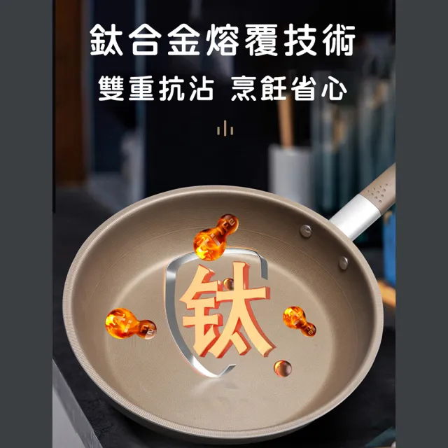 無塗層不沾黏鈦鍋/鈦合金平底鍋/單柄帶蓋平底鍋(30cm)