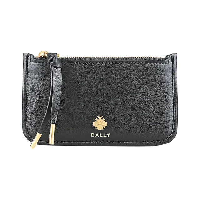 【BALLY】BALLY精品立體金屬小牛皮零錢袋拉鍊卡夾(黑)