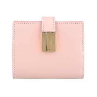 【BALLY】BALLY精品金屬小牛皮零錢袋釦式短夾(淡粉)