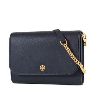 【TORY BURCH】防刮十字紋翻蓋鍊帶斜背WOC包-海軍藍