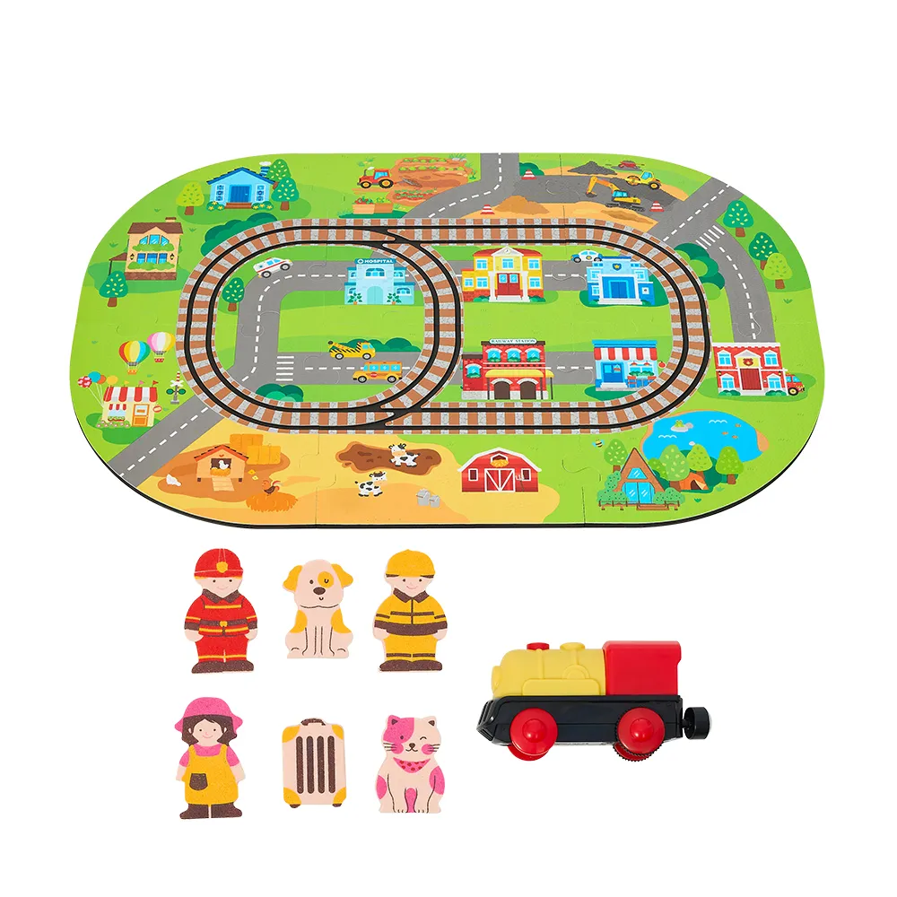 【kikimmy】多功能火車軌道拼圖墊 13PCS(遊戲墊 地墊 巧拼墊)