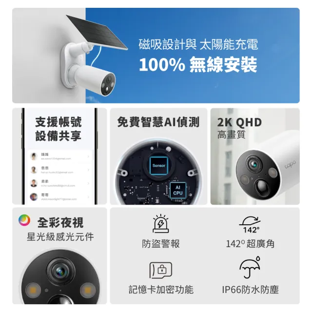 【TP-Link】Tapo C425 KIT 2K400萬畫素 太陽能+磁吸電池機 Wi-Fi無線監視器 全彩夜視攝影機(支援最高512GB)
