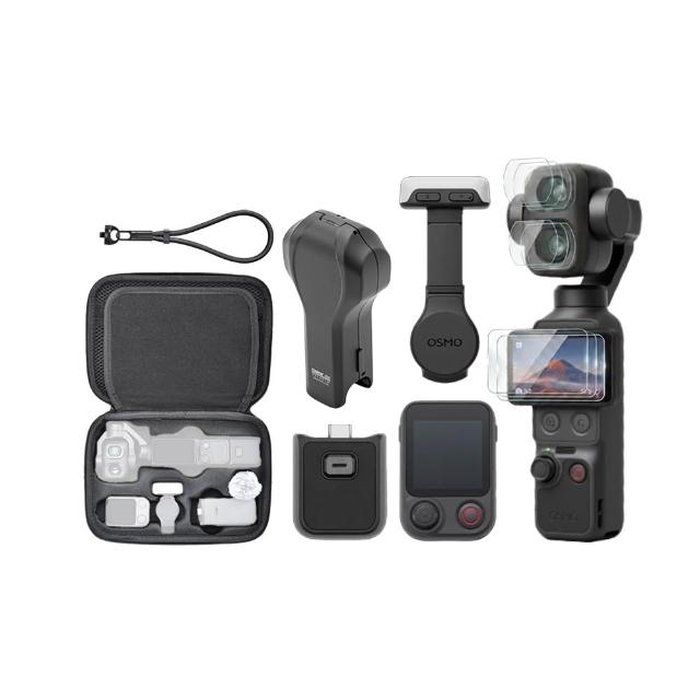 【DJI】Osmo Pocket 4P Vlog 套裝+12150143專用收納包+12150130保護殼+鋼化貼*3組入+防丟手繩(公司貨)