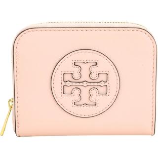 【TORY BURCH】Ella Bio 雙T徽標皮革拉鍊卡片夾 零錢包(粉紅色 卡夾 TB)