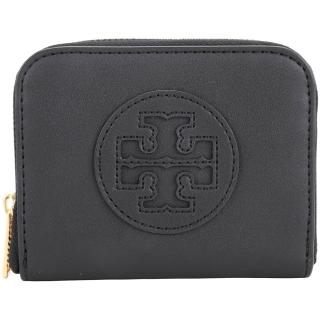 【TORY BURCH】Ella Bio 雙T徽標皮革拉鍊卡片夾 零錢包(黑色 卡夾 TB)