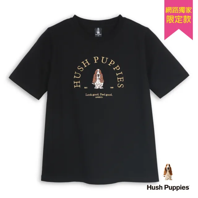 【Hush Puppies】女裝 T恤 經典刺繡狗T恤 (黑色 / 64211903)