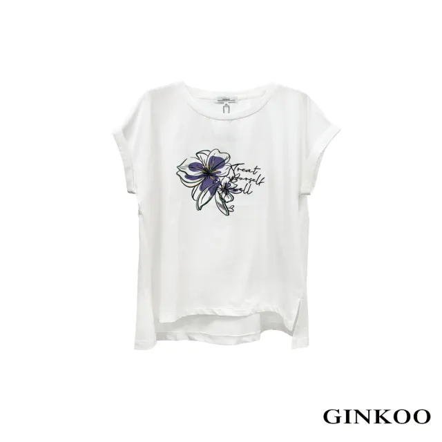 【GINKOO 俊克】前短後長花圖樣上衣