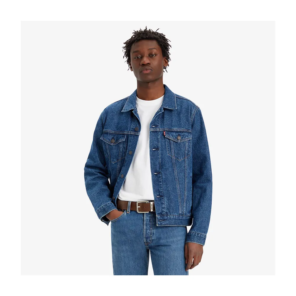 【LEVIS】男款 TYPE 3經典修身牛仔外套 / 提花壓印 / 藍 熱賣單品 72334-0408