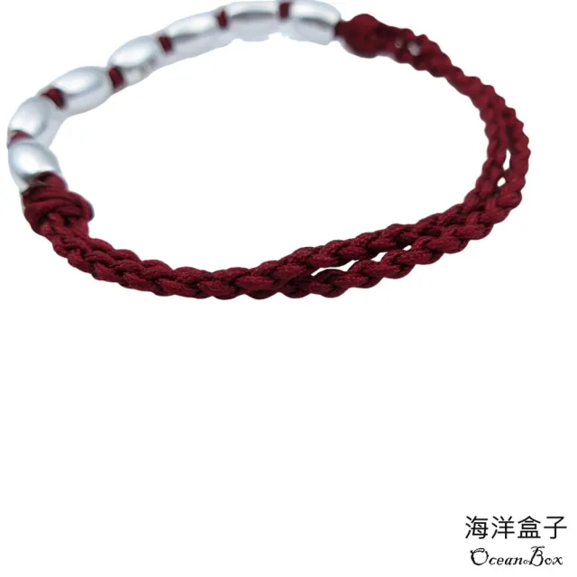 【海洋盒子】招財納福-七粒米S990純銀酒紅繩開運手鍊(可調整手圍大小)