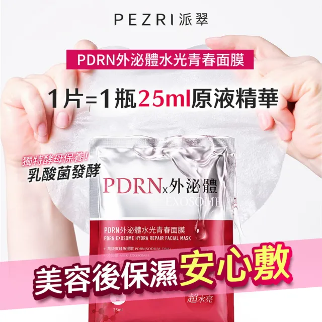 【PEZRI 派翠】PDRN外泌體水光青春面膜(4片盒裝/隋棠推薦/密集保濕/改善乾燥暗沉細紋/送禮/