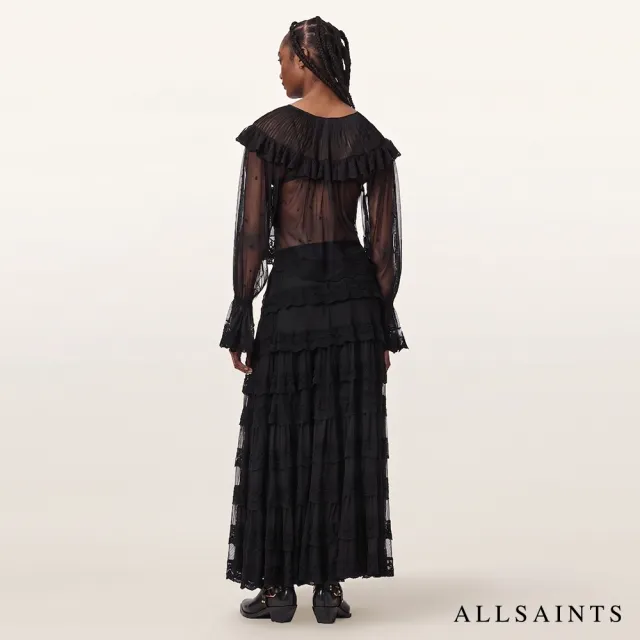 【ALLSAINTS】MAGGIE 多層蕾絲薄紗拼接長裙-黑 W100RF(常規版型)