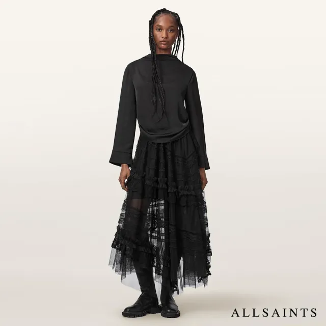 【ALLSAINTS】JEN 工藝蕾絲荷葉拼接中長裙 W084RE(正常版型)