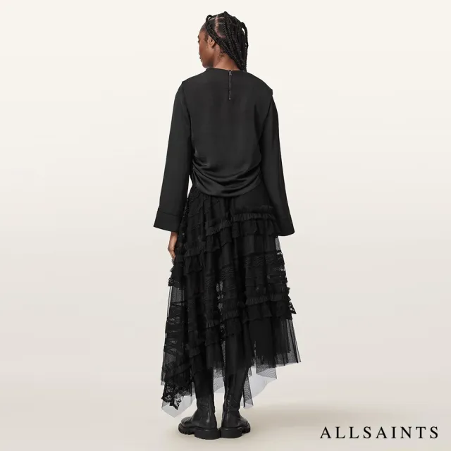 【ALLSAINTS】JEN 工藝蕾絲荷葉拼接中長裙 W084RE(正常版型)