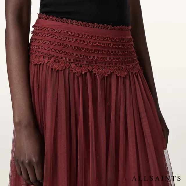 【ALLSAINTS】TRIXIE 蕾絲薄紗中長裙-酒紅 W060RE(正常版型)