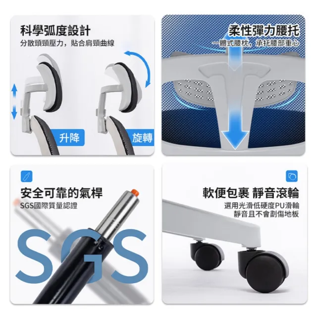 【小不記】人體工學椅/可折疊扶手/透氣透濕/附頭枕(辦公椅 電腦椅 電競椅 升降椅 學習椅 旋轉椅 會議椅)