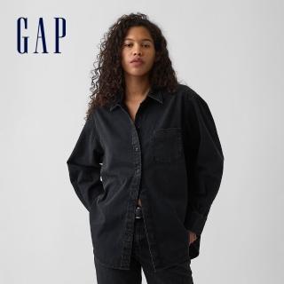 【GAP】寬版牛仔襯衫-黑色水洗(913922)