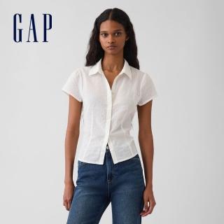 【GAP】貼身短袖襯衫-米白(910043)