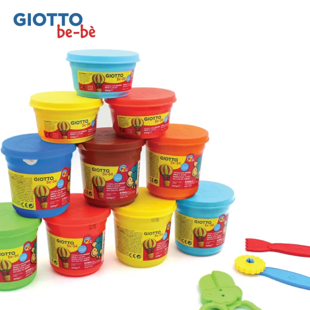 【GIOTTO】寶寶超軟黏土-橘紫綠黃(4罐裝)｜寶寶黏土 小麥黏土 2歲黏土 幼兒黏土 兒童黏土 麵團黏土