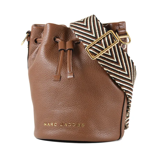 【MARC JACOBS】牛皮荔枝紋束口手提/斜背二用水桶包-深棕