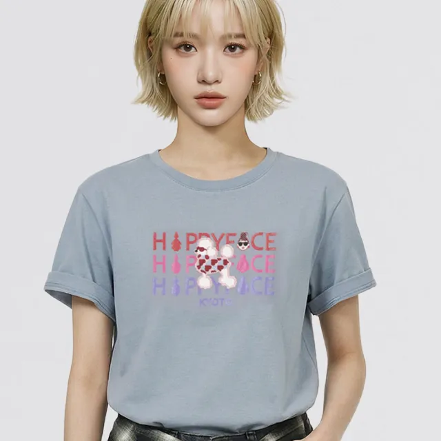 【HAPPYFACE】怪可愛EMMA IP T恤 短袖上衣 時尚好搭配 灰藍(HD0092)