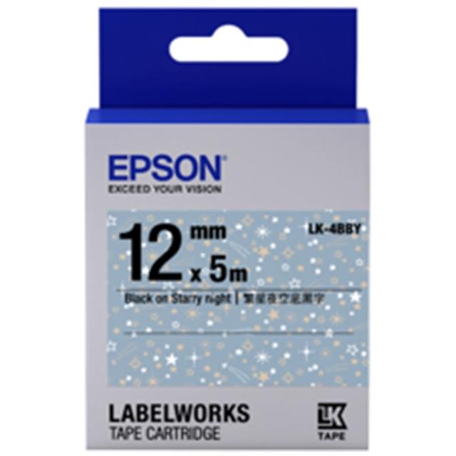 【EPSON】官方直營 標籤帶 繁星夜空底黑字/12mm(LK-4BBY)