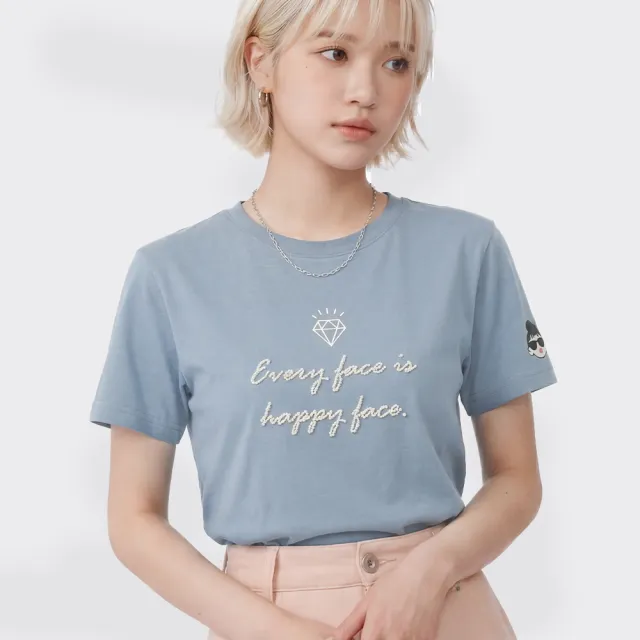 【HAPPYFACE】怪浪漫EMMA IP T恤 短袖上衣 時尚好搭配 灰藍(HD0083)