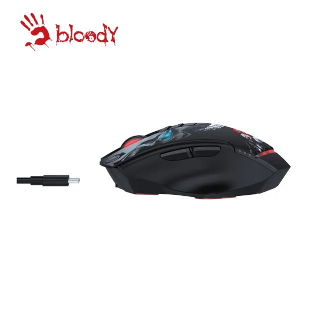 【A4 Bloody 雙飛燕】R80光微動鋰充無線電競滑鼠_鬼臉(已激活/附接收器加贈USB充電線)