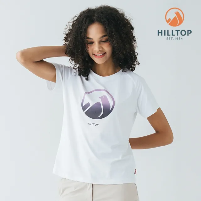 【Hilltop 山頂鳥】Polygiene抗菌吸濕快乾抗UV彈性LOGO印花T恤 女款 白｜PS04XFQ0ECB0
