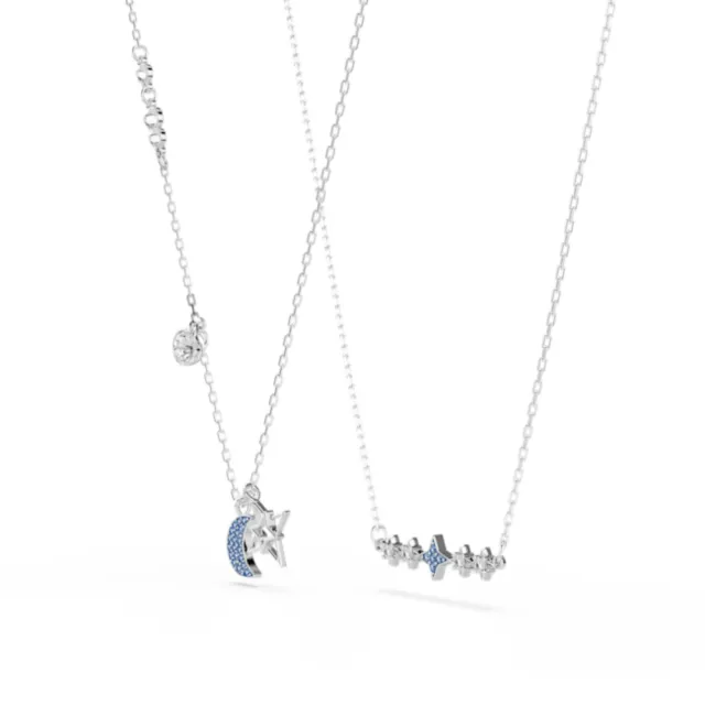 【SWAROVSKI 施華洛世奇】官方直營 Symbolica 月亮星星項鏈 圓形切割 藍色 鍍白金色 | 5754380